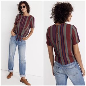 Madewell Rosalinda Stripe Button Back Tie Front Blouse